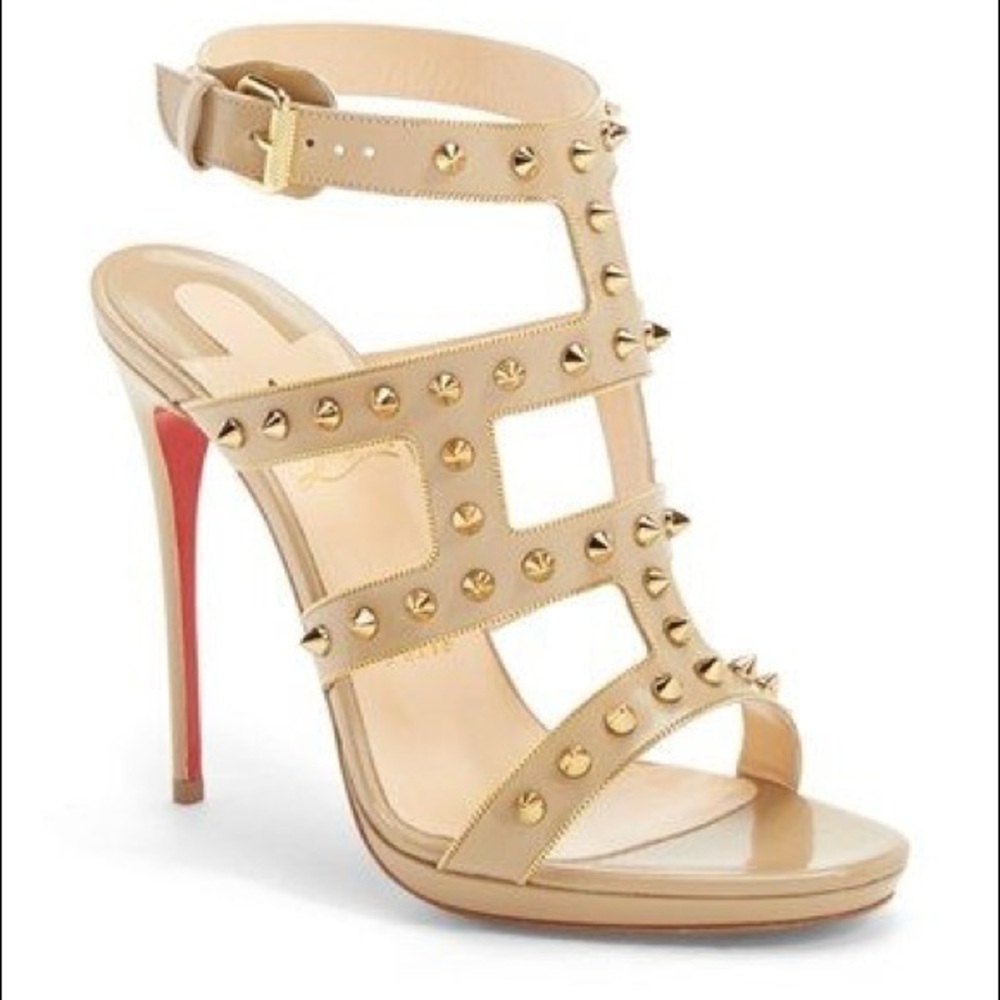Christian Louboutin Sexistrapi 120mm Chain Studded Nude Stilleto, 39